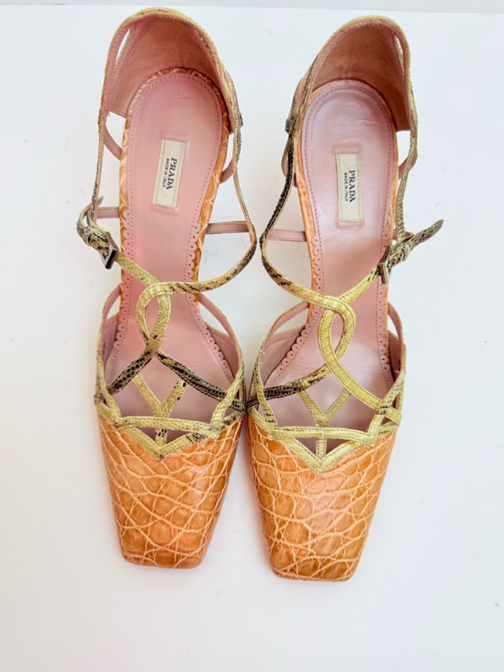 Prada Archive Exotic Crocodile embossed snakeskin trim Square Toe Sandals EU39.5 - Picture 2 of 10